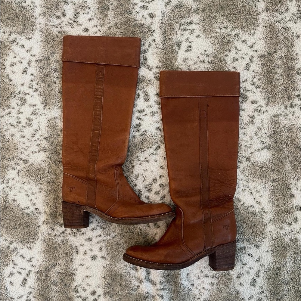 Women's flip top vintage Frye campus brown riding pull on boots